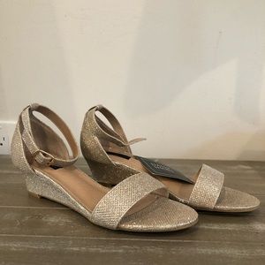 Daily Shoes Sparkly Gold champagne Open toe wedge